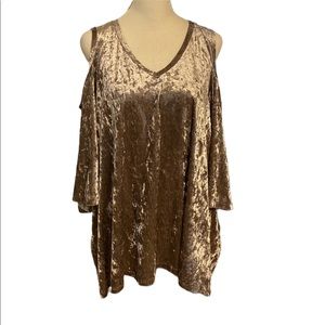 Velour metallic cold shoulder top